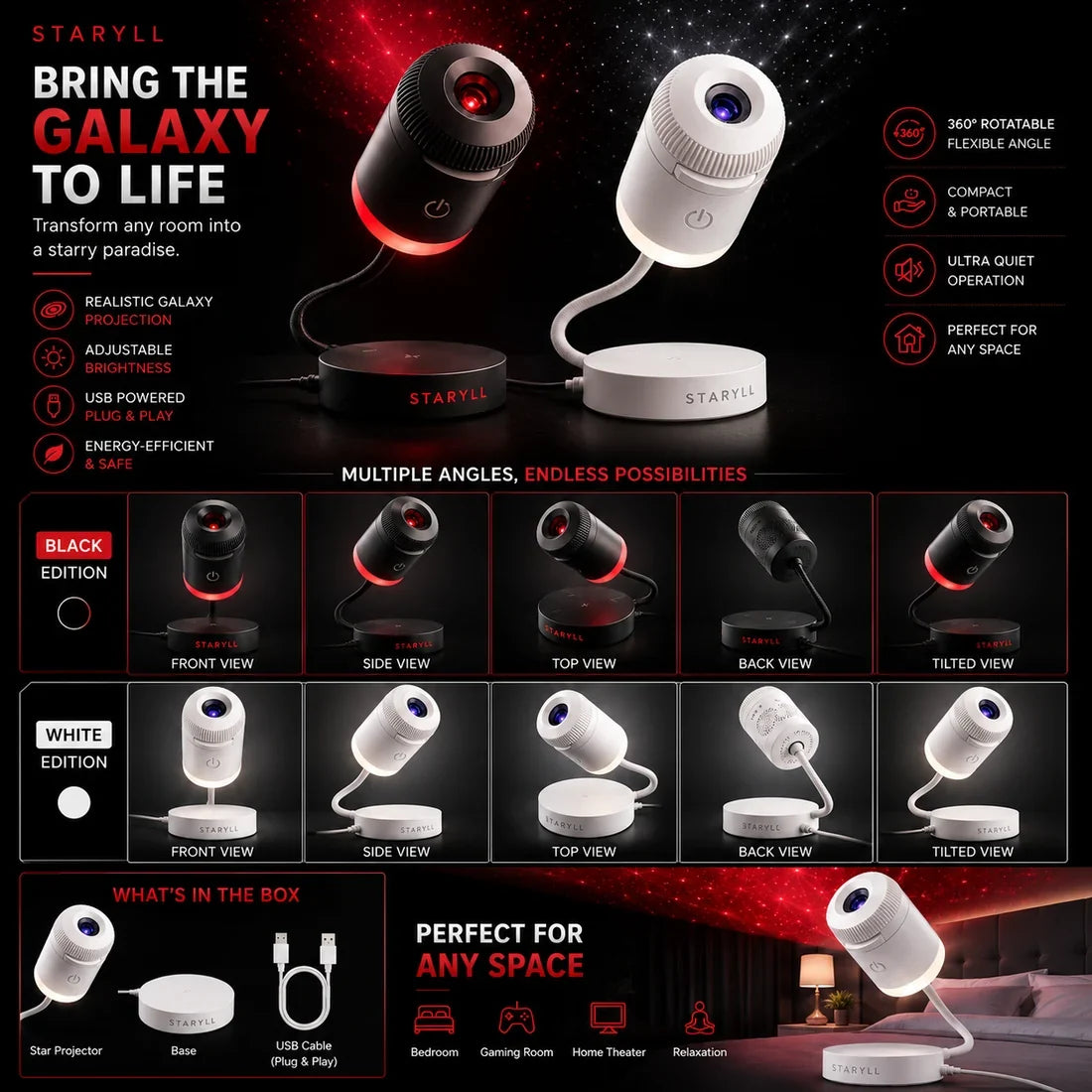 Galaxy Projector Star Light (White Colour)