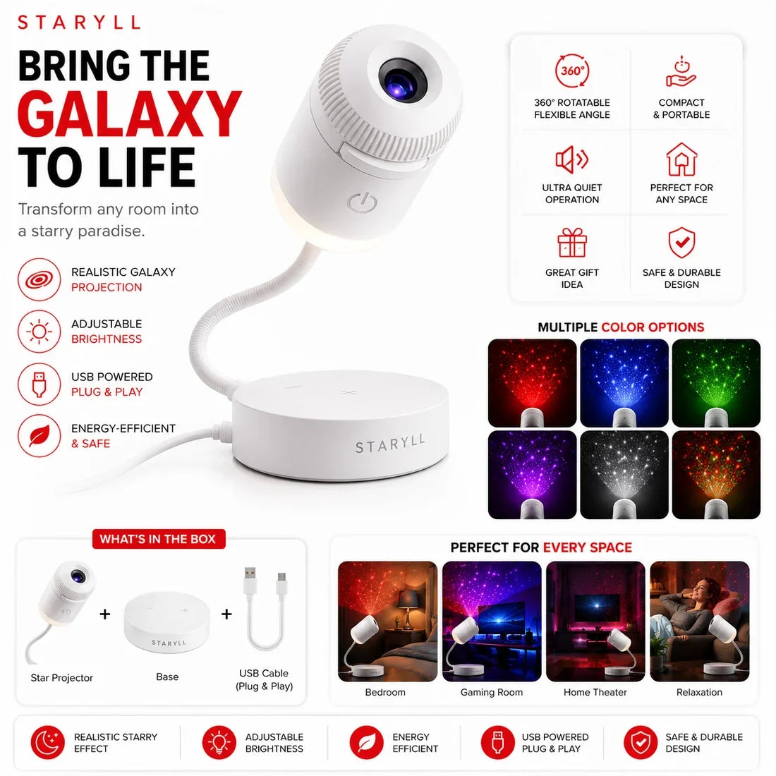 Galaxy Projector Star Light (White Colour)