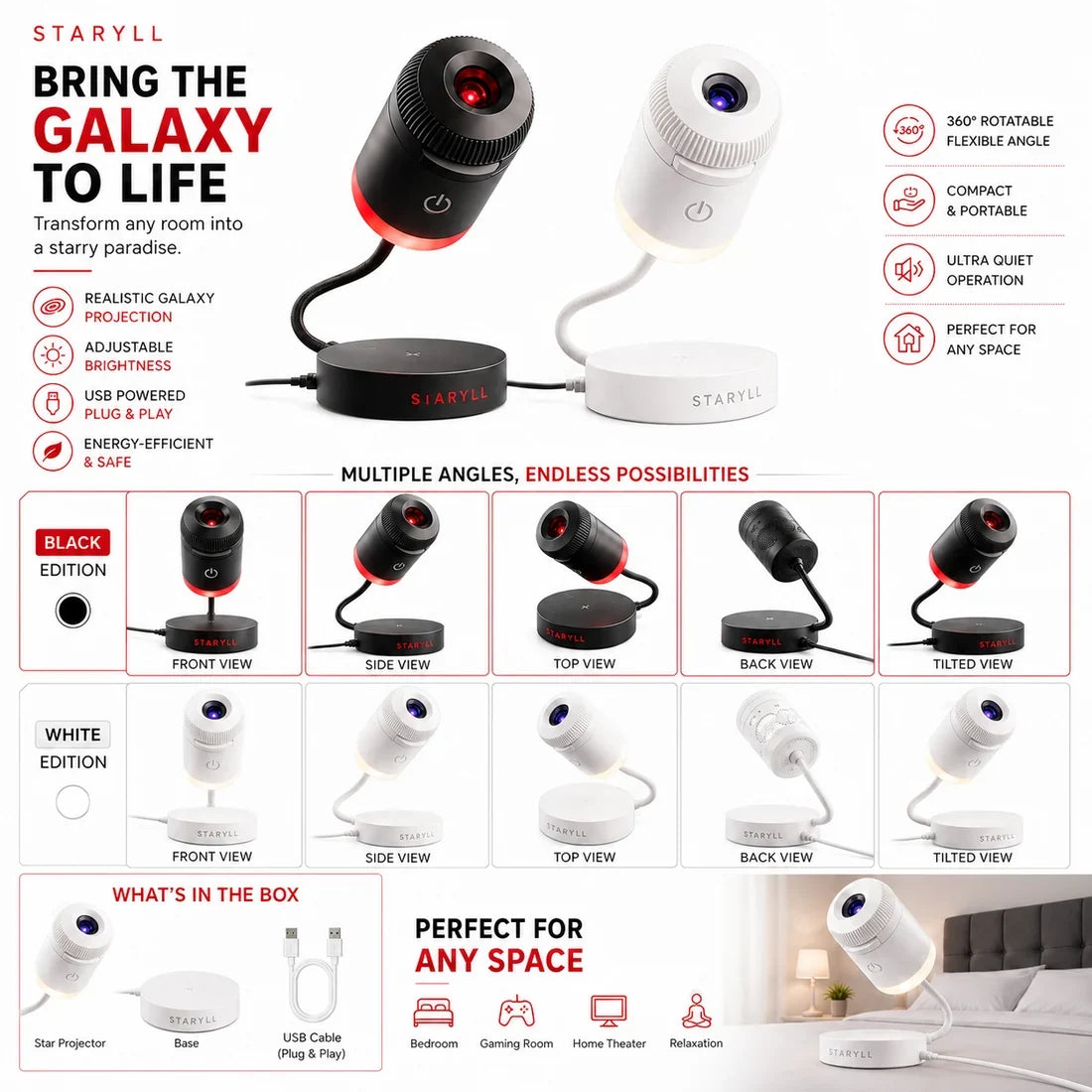 Galaxy Projector Star Light (White Colour)
